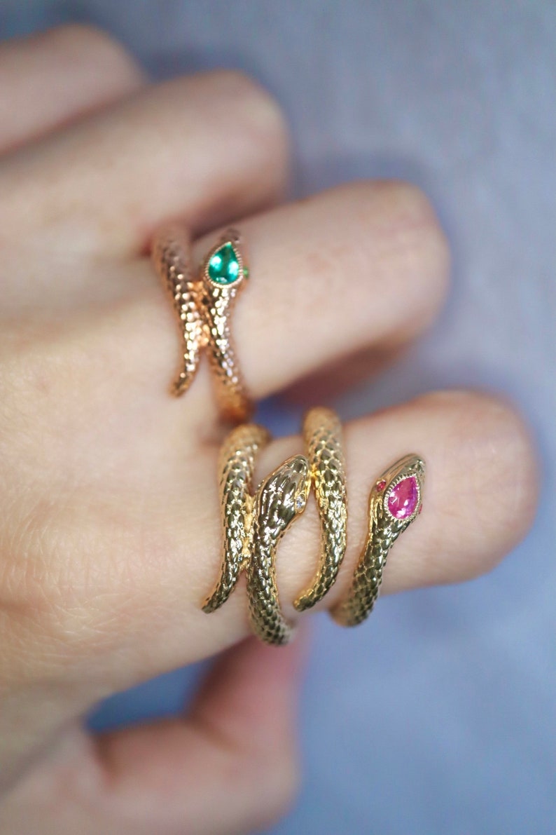 Stunning 14K Yellow Gold Snake Ring With Neon Pink Mahenge Spinel Head ...