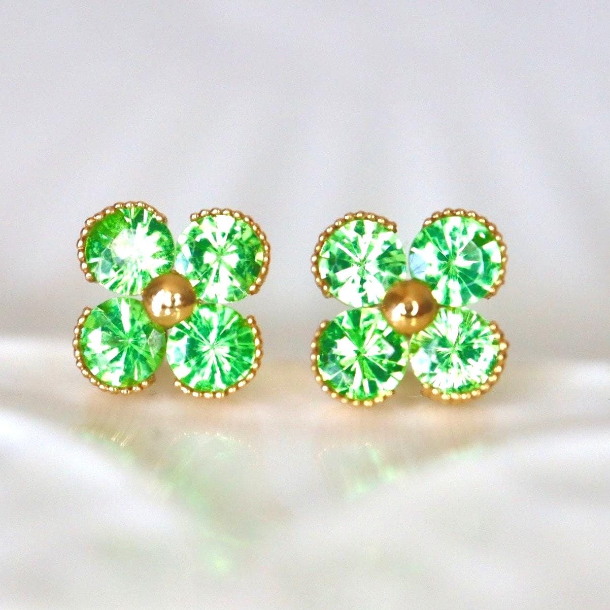 Mint Garnet Stud Earrings in 14Kt Yellow Gold Green Stud Earrings Push Back Earrings Clover Montana Sapphire Studs