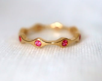 Pink Spinel Eternity Band natural neon Pink Spinel eternity band minimalist jewelry band natural spinel. US 6 14K yellow gold. NOT sizable.