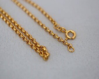 High quality yellow gold rolo chain necklace 18K Yellow gold chain for large gold pendants 18inch gold chain necklace 2mm Thickness. RTS