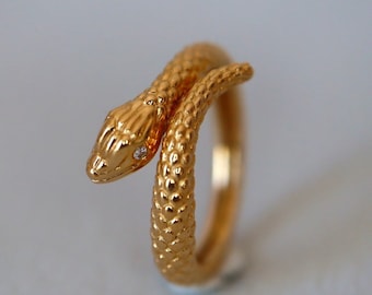 Solid Gold Snake Ring 14K Ring Diamond Serpent Jewelry gift for her Snake lover Viper ring Gold Snake Jewelry RTS Size 7 not sizable