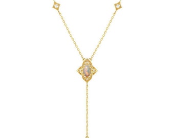 Minimal Dainty Opal Necklace Diamond Pendant Necklace in 14K Gold.  Made to Order