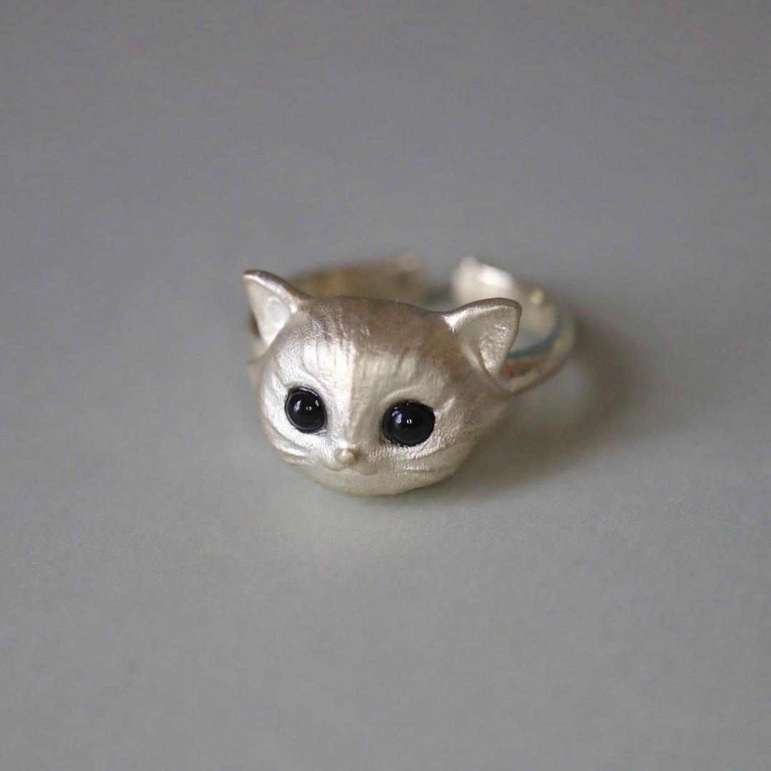 Cute Cat Face Ring in Sterling Silver Cat Owner Gift OOAK Cat Owner ...