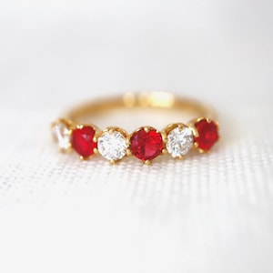 Natürlicher Rubin Diamant Blumenband Hochwertiges Taubenblut Roter Rubin mit Diamant Gold Geschenk für sie. 14K Gelbgold. US7Made to Order