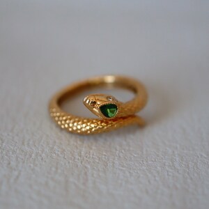 14K gold serpent ring jewelry Vintage-inspired 14K gold snake ring Custom 14K snake ring gold serpent ring with gemstone eyes. Made to Order image 2