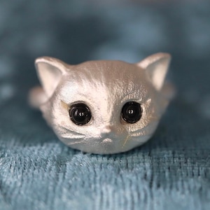 Cute Cat Face Ring in Sterling Silver Cat Owner Gift OOAK Cat Owner gift for her Custom Gifts Cat Owners Ring Kitten Ring