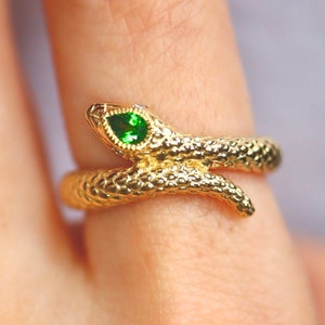 14K gold serpent ring jewelry Vintage-inspired 14K gold snake ring Custom 14K snake ring gold serpent ring with gemstone eyes. Made to Order image 9