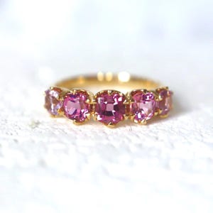 Chunky Old Mine Cut Pink Purple Spinel Band Solid Gold Half Loop Band Gift for her Pink  Spinel OMC Open Cutlet Ring. 14K Yellow Gold US 7