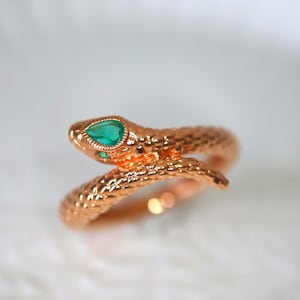 Solid Gold Snake Ring Snake Emerald RoseGold Jewelry Viper Gift for her snake lover Gold Snake Jewelry Snake Stacking Ring Made to Order
