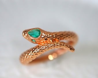 Solid Gold Snake Ring Snake Emerald RoseGold Jewelry Viper Gift for her snake lover Gold Snake Jewelry Snake Stacking Ring Made to Order
