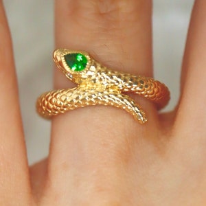 14K gold serpent ring jewelry Vintage-inspired 14K gold snake ring Custom 14K snake ring gold serpent ring with gemstone eyes. Made to Order image 7