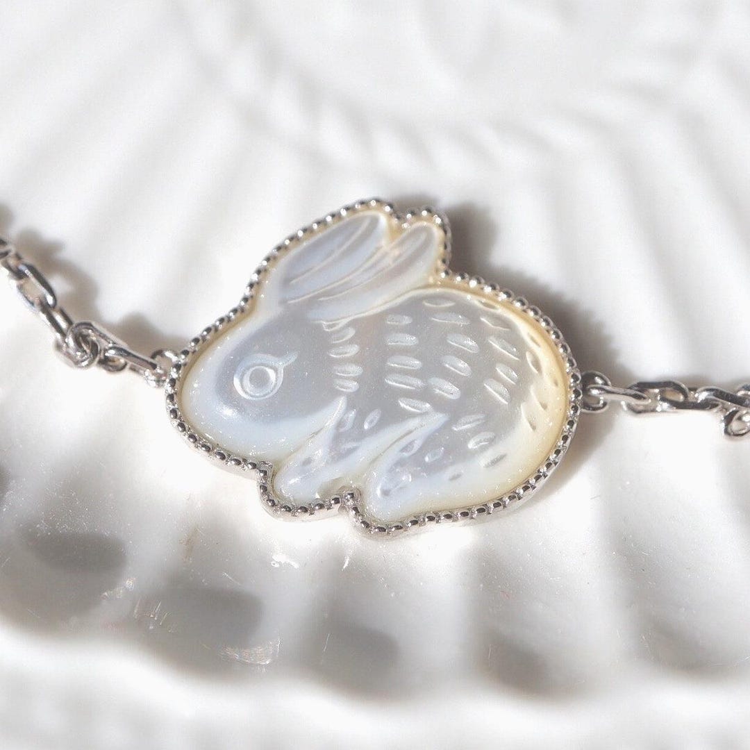 Bunny Necklace Mother of Pearl Necklace Sterling Silver