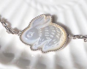 Bunny Necklace Mother of Pearl Necklace Sterling Silver