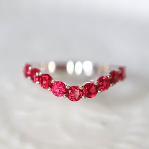 Neon Red Spinel Band 14K White Gold, Tiara Band Reddish Pink Spinel or Bright Pink Spinel. August Birthstone. Made to Order