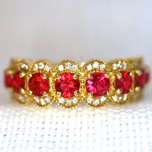 Neon Red Spinel Band Diamond red Spinel with Diamond Band Spinel yellow gold ring Gift for her Red Wedding Gift. Size 6.75. RTS