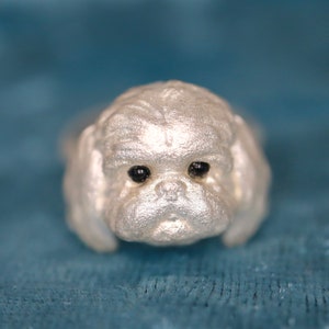 Anillo de plata de ley con forma de Shih Tzu. Anillo con cara de perro. Regalo para amantes de los Shih Tzu. Regalo para dueños de perros. Regalo para padres de Shih Tzu.