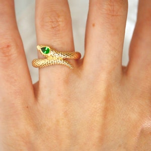 14K gold serpent ring jewelry Vintage-inspired 14K gold snake ring Custom 14K snake ring gold serpent ring with gemstone eyes. Made to Order image 8