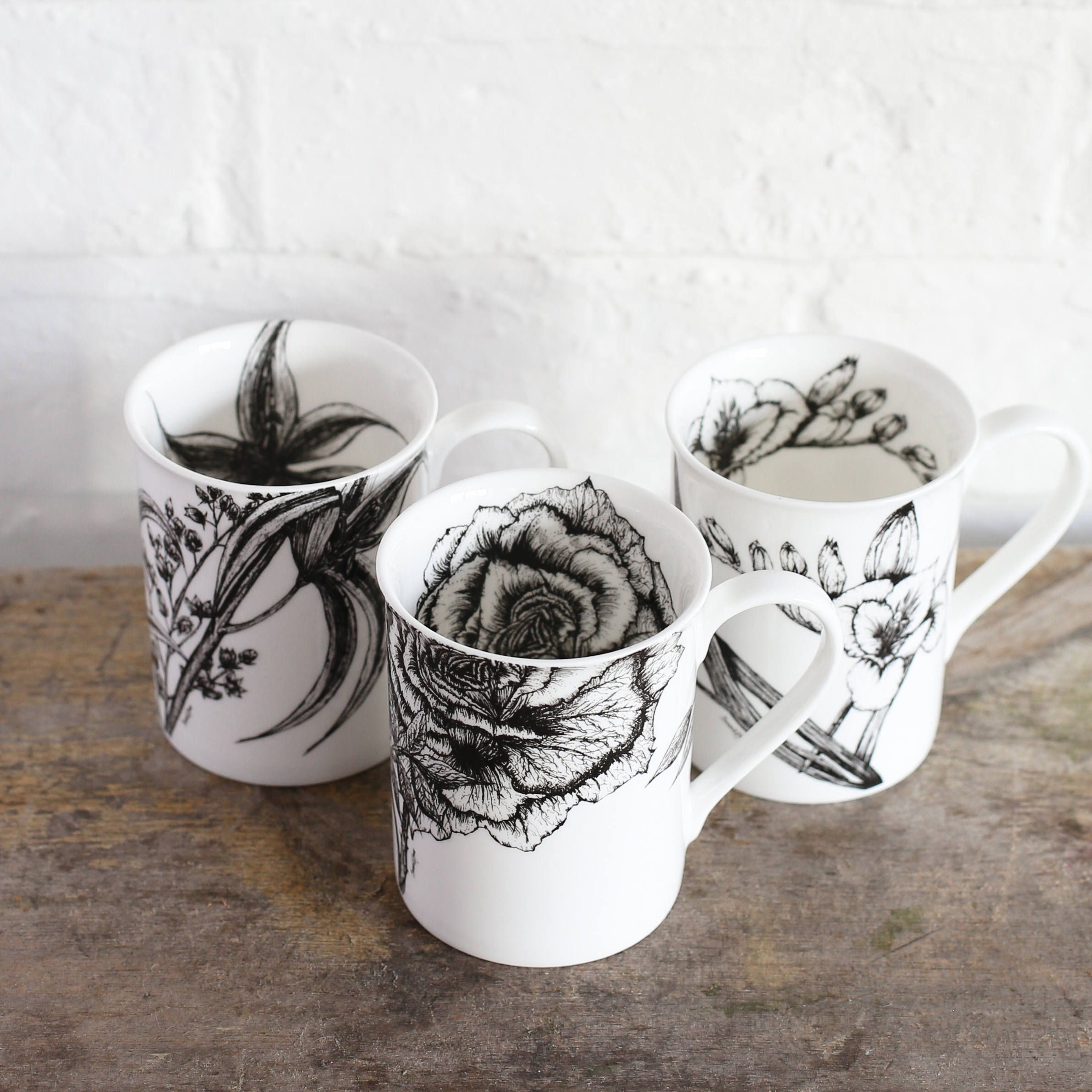 3 Floral Decorated Fine Bone China Mugs in a Gift Box Etsy