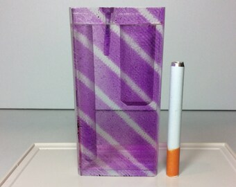 One Hitter Dugout PURPLE Sponge Diagonal Stripes Clear Acrylic Resin Spring Loaded 4" Tobacco Box Pocket Case + 3" Digger Bat Pipe FAST SHIP