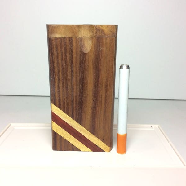 One Hitter Dugout Corner Stripes Cherry Red Blonde Brown Spring Loaded 4" Wood Tobacco Box Pocket Case + 3" Digger Bat Pipe FAST SHIPPING