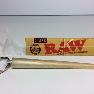 Roll Your Own Cone Maker Rolling Guide Roller Tool Key Chain + Plastic Funnel + 1 Pack Raw King Slim Classic Papers 4.25&quot; Tool + 1.5&quot; X 1&quot;