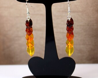 Genuine Baltic Amber Overlapping Mixed Earrings Silver Gem Gift Stone Cognac Orange Clear Yellow Hand Carved Jevelry Dangling Colorful