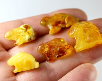 5 PCS. RABBITs Handmade Miniature Carved Mixed Figurine Genuine Baltic Amber LOT204