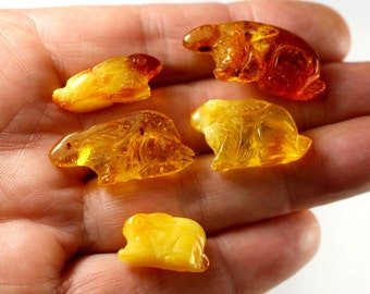 RABBITs Handmade Miniature Carved Mixed Figurine Genuine Baltic Amber LOT203