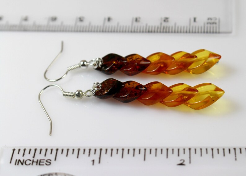 Genuine Baltic Amber Overlapping Mixed Earrings Silver Gem Gift Stone Cognac Orange Clear Yellow Hand Carved Jevelry Dangling Colorful