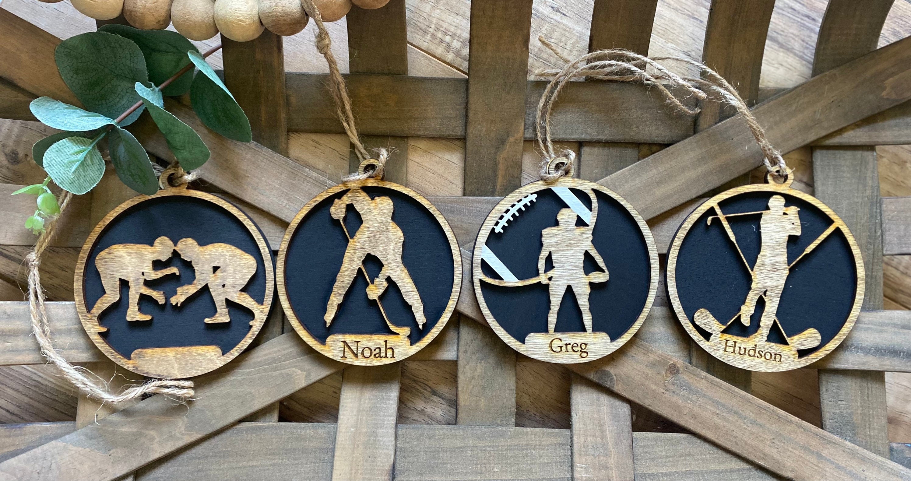 Personalized Sports Ornaments Wooden Sports Ornaments Etsy