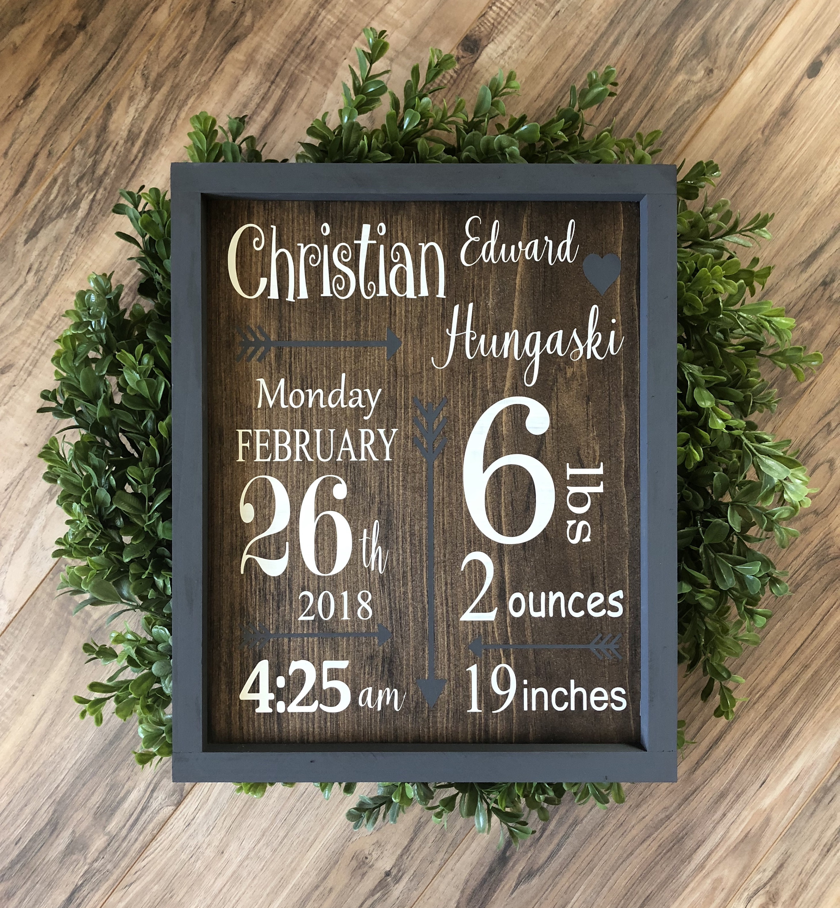 Personalized birth announcement framed wooden sign Etsy