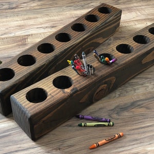 Wooden box crayon holder