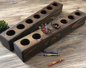 Wooden box crayon holder