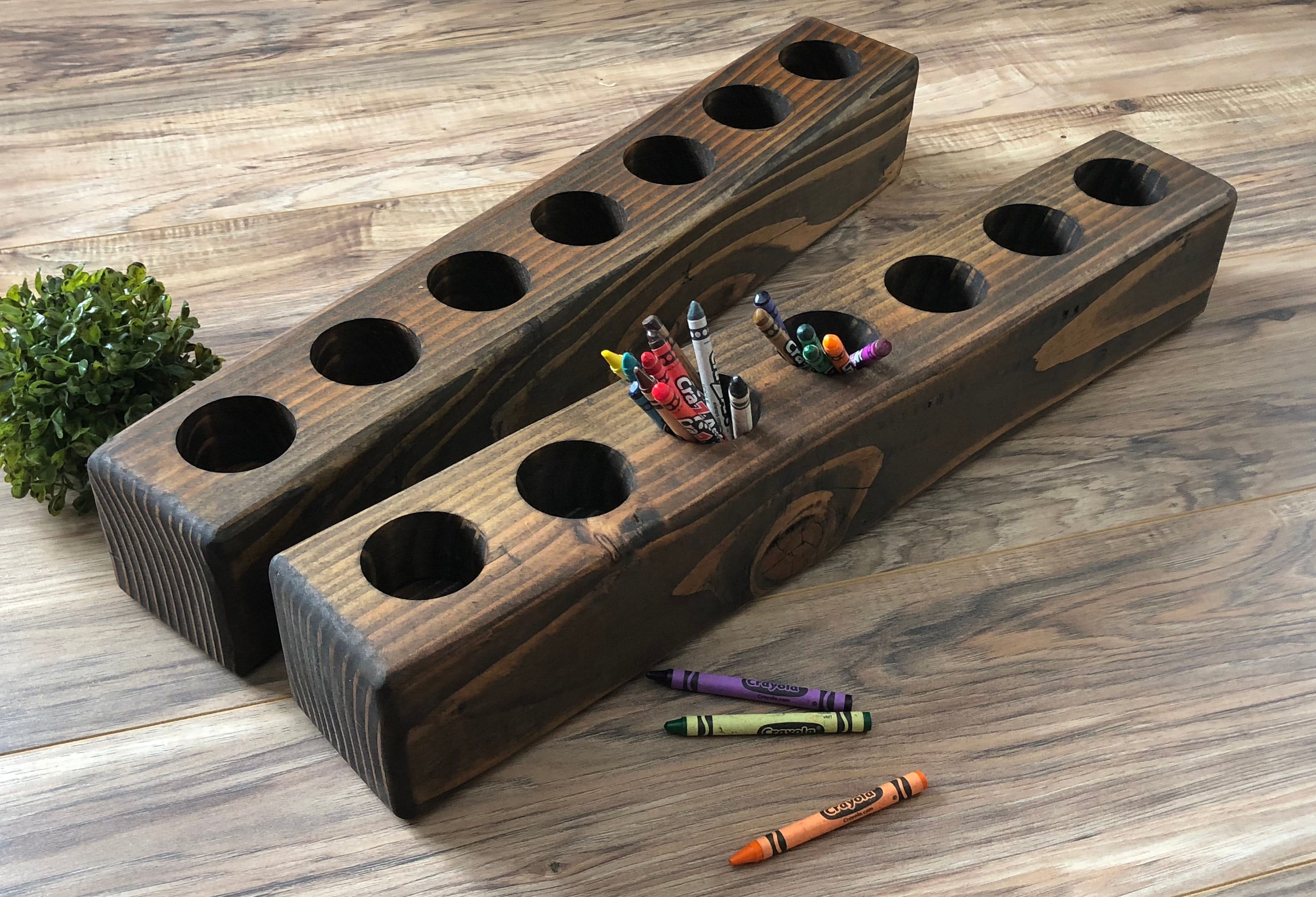 Wooden box crayon holder