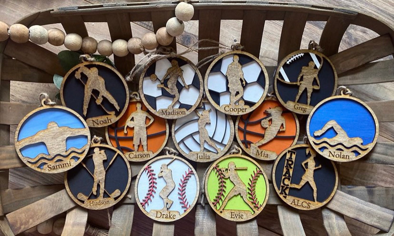 Personalized Sports Ornaments Wooden Sports Ornaments Etsy