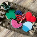 Finished wooden cutouts / Interchangeable designs for front porch welcome sign