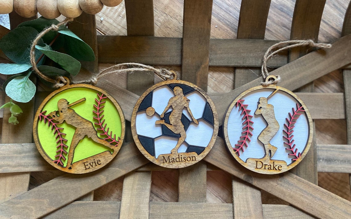 Personalized Sports Ornaments Wooden Sports Ornaments Etsy