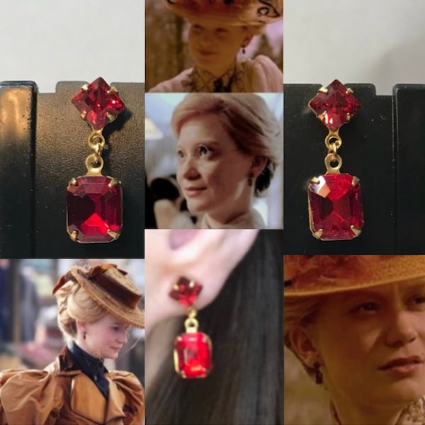 Crimson Peak Lady Edith Sharpe Gothic Ruby Earrings, Handmade Replicas of Edith Cushing's Ruby Earrings, Costume, Cosplay