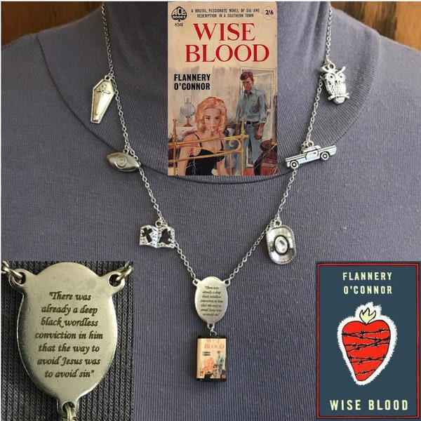 Wise Blood by Flannery O'Connor Handmade Literature Necklace, Book Cover, Quote, Bible, Old Car, Coffin, Hat, Eye, Owl
