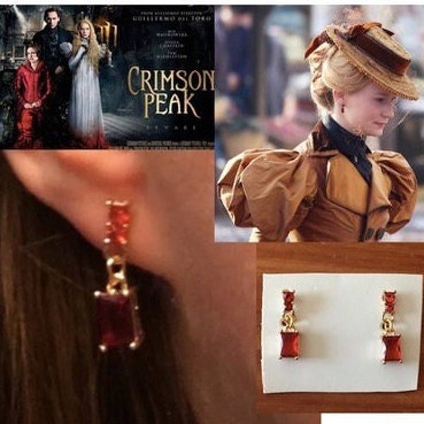 Crimson Peak Lady Edith Sharpe Handmade Replica Ruby Gothic Dangle Earrings
