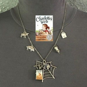 Charlotte’s Web by E. B. White Handmade Literature Necklace, Book Cover, Spider