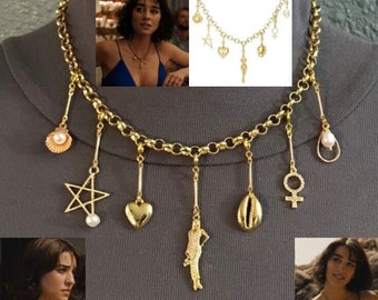 The White Lotus Lucia Greco Gold Female Empowerment Necklace with 7 Detachable Charms, Handmade Adjustable Replica