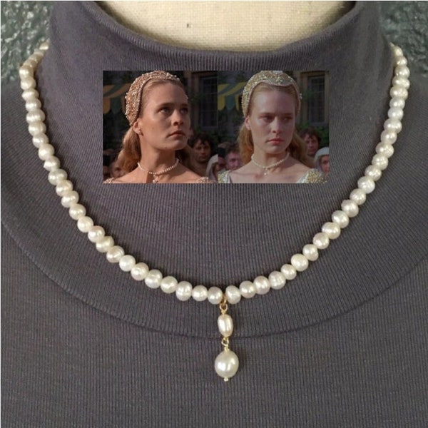 The Princess Bride Buttercup's Real Natural Pearls Pearl Drop Necklace, Handmade Replica