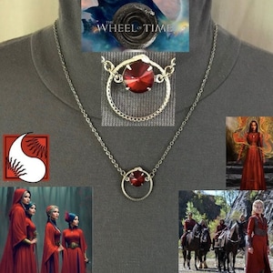 Silviana&#39;s Necklace Wheel of Time Aes Sedai Red Ajah Handmade Silver Serpent Necklace with Red Jewel