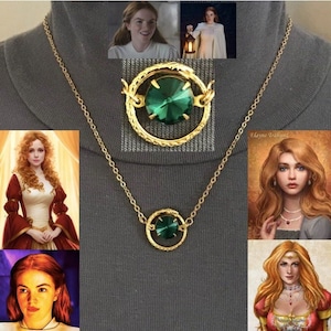 Elayne&#39;s Necklace Wheel of Time Aes Sedai Green Ajah Handmade Gold Serpent Warrior Necklace with Emerald Jewel