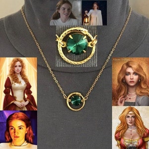 Elayne&#39;s Necklace Wheel of Time Aes Sedai Green Ajah Handmade Gold Serpent Warrior Necklace with Emerald Jewel