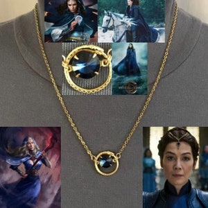 Moiraine&#39;s Necklace Wheel of Time Fantasy Series Aes Sedai Blue Ajah Handmade Gold Serpent Necklace with Blue Jewel