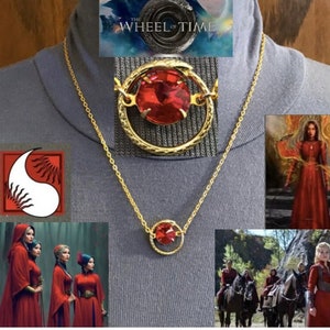 Silviana&#39;s Necklace Wheel of Time Aes Sedai Red Ajah Handmade Gold Serpent Necklace with Red Jewel, Law and Justice