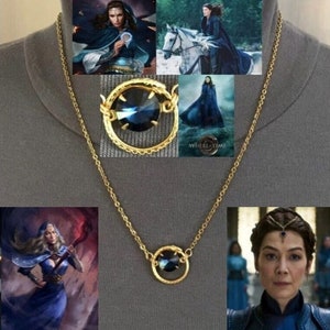 Moiraine&#39;s Necklace Wheel of Time Fantasy Series Aes Sedai Blue Ajah Handmade Gold Serpent Necklace with Blue Jewel