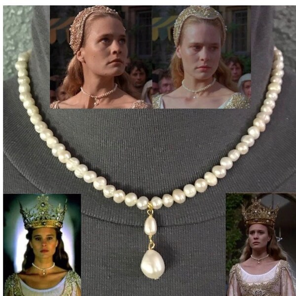 The Princess Bride Buttercup's Real Natural Pearls Pearl Drop Necklace, Handmade Replica